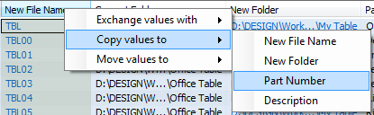Copy Values to part Name