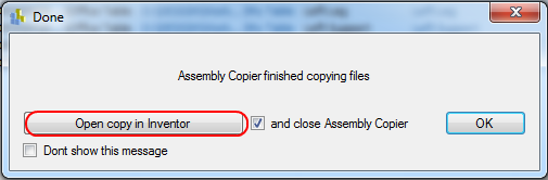 Assembly Copier Open copy in Inventor