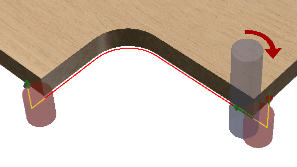 Visualization of the tool trajectory when the correction is performed in the CNC machine 