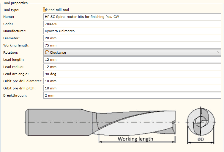 Mill tool data edit  form