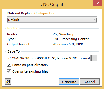 CAM output dialog tutorial