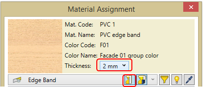 Select thickness and position for 2 mm edge band