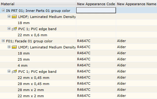 Material sorting and color replacement example