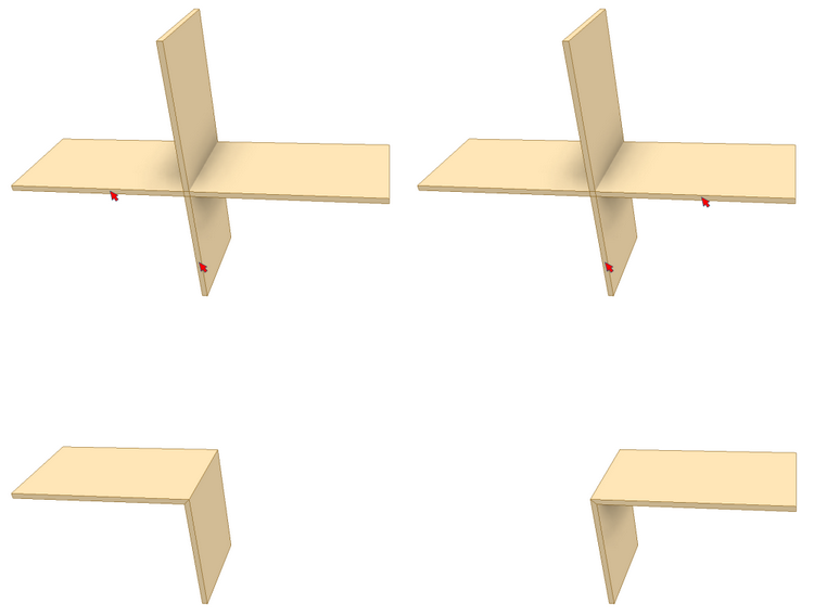 Joining panels at a slanting angle depending on the position of the cursor