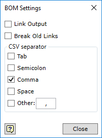 W4INV BOM settings dialog