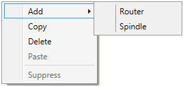 Context menu of CNC machine