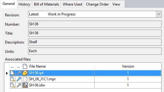 BOM item with the associated files