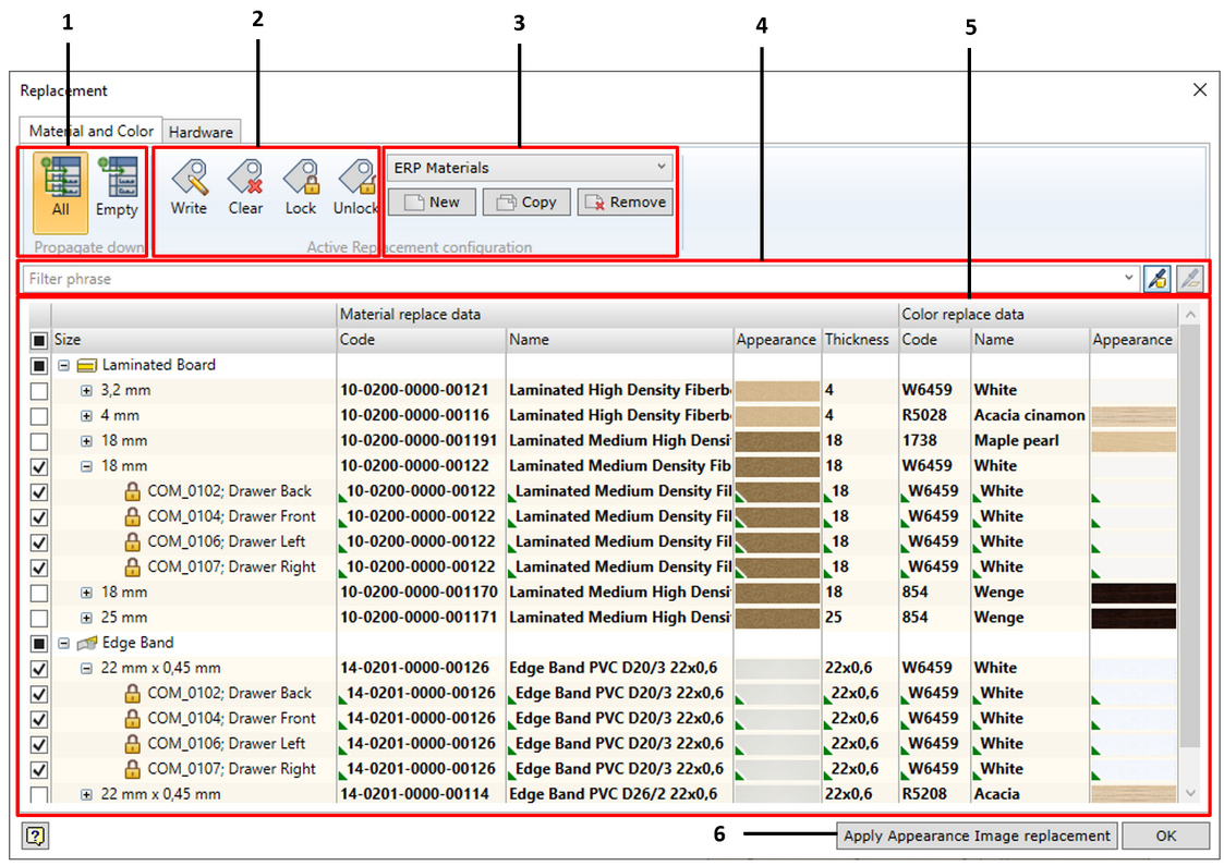 Material replacment dialog V11