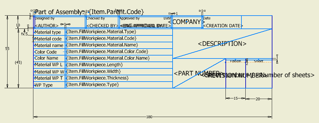 Title Block Definition containing Woodwork for Inventor keywords