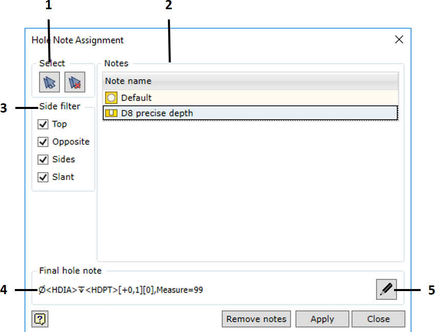 Hole Note Attach dialog