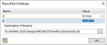 iPart Component with Custom Parameter configuration window