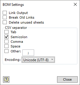 W4INV BOM settings dialog