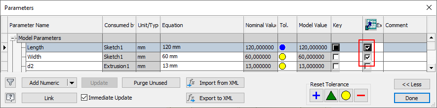 Declaration of exported component parameters