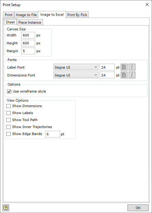 Nestin Image to Excel Sheet Setup