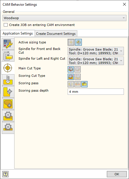 Sizing Behavior Setup