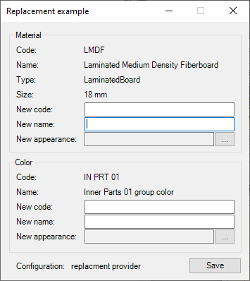 Custom Material replacment dialog