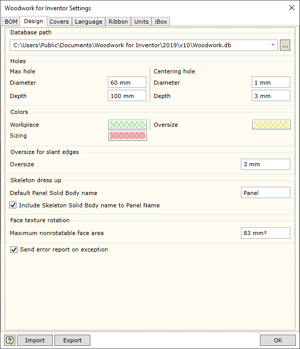 W4INV Design Settings