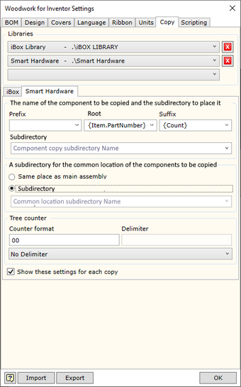 Design Setting Copy Setup