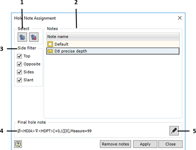 Hole Note Attach dialog