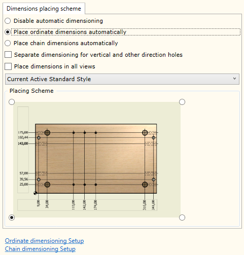 Hole Dimensioning setup dialog