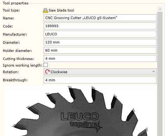 Saw Blade Tool setup