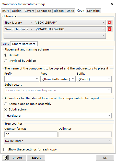 Design Setting Copy Setup