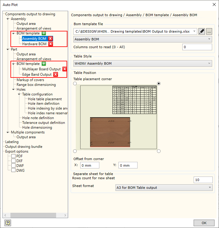 BOM to drawing setup