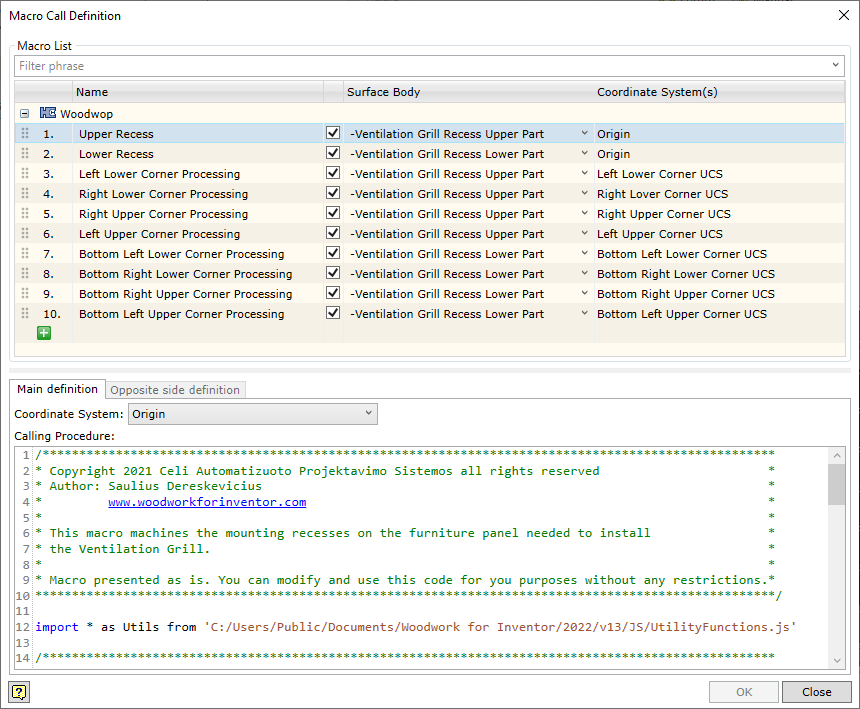 Dialog window for Macro creation