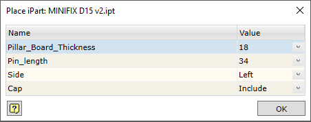 iPart Component configuration window