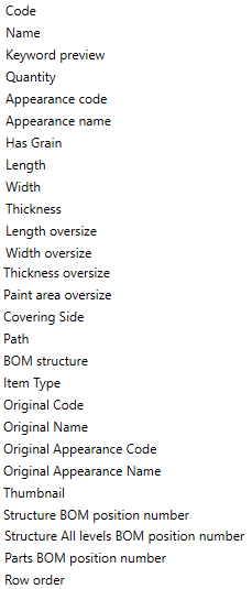 BOM generator output for view fields