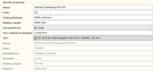 Drill spindle data