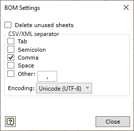 Nesting Excel output settings dialog