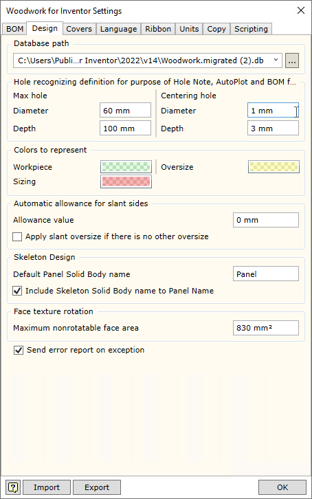 W4INV Design Settings