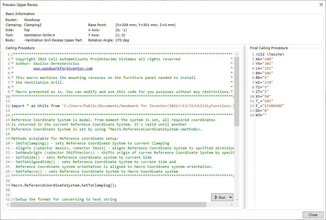 Macro Properties Window