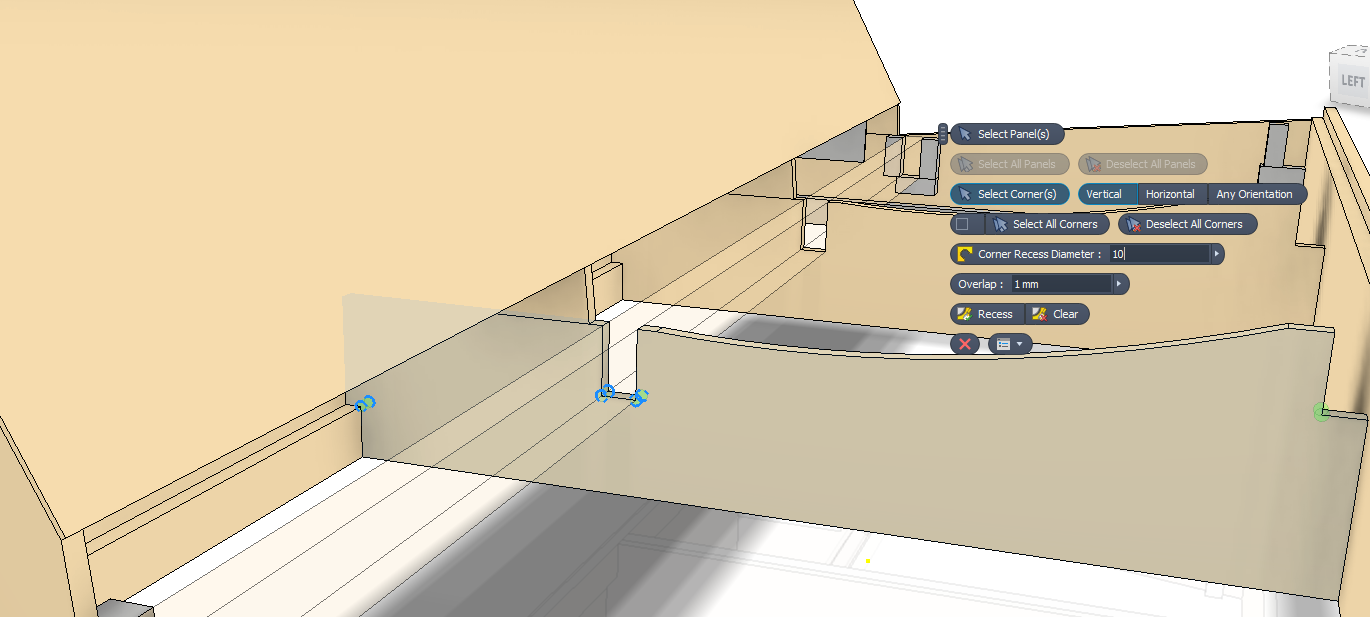 Corner recess Skeleton panel selection