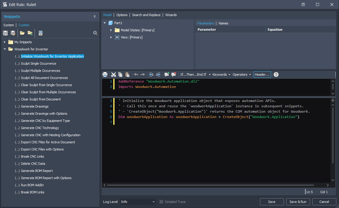 Loaded snippet in a iLogic browser
