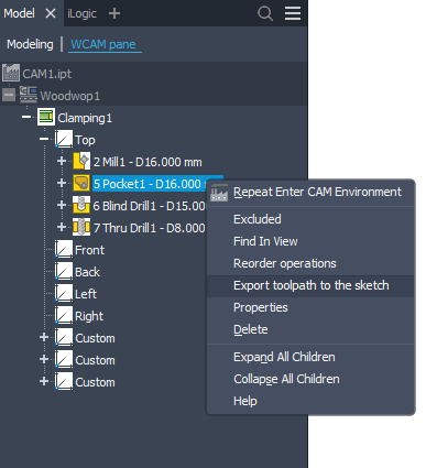 Export toolpath to the sketch