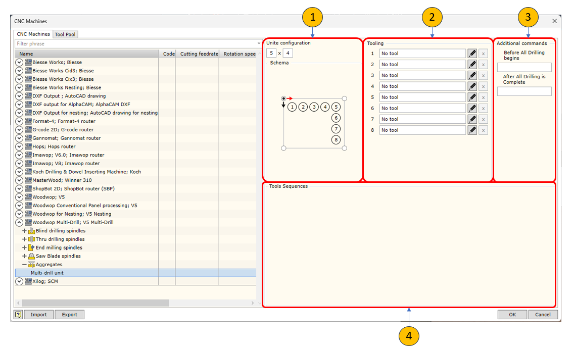 Multi-drill settings dialog