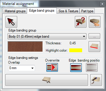 Edge Banding group assignment Tab