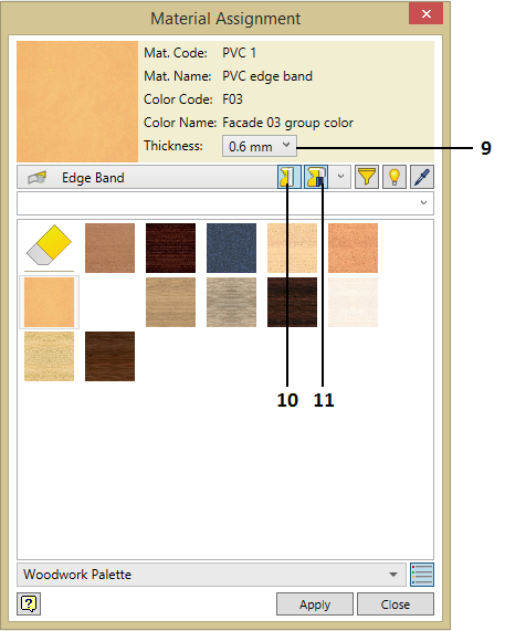 Edge banding material assignment