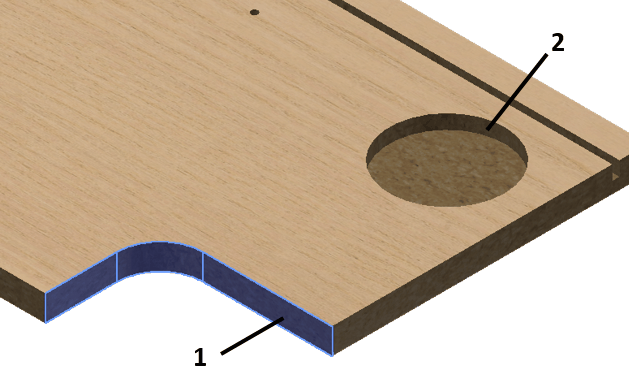 1. A set of surfaces automatically created for a vertical spindle 2. The surface was not included in the set because it is bounded by a bottom 