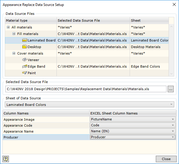  Linking MS Excel worksheet data source for colours according to material type