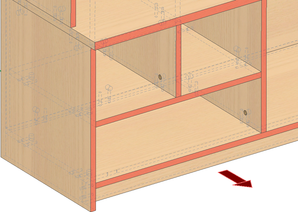 Base planes of parts found based on the specified facade direction