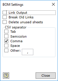 W4INV BOM settings dialog